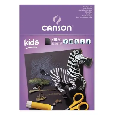 Černý papír Canson Kids blok A4 220g, 10 listů