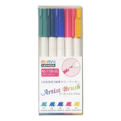 Marvy Umělecké fixy se štětcovým hrotem Artist Brush sada 5ks BRIGHT