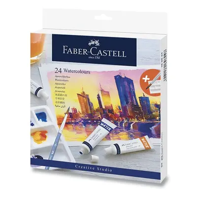 Faber-Castell Watercolours - 24 akvarelových barev v 9 ml tubách, míchací paleta, štětec č. 6