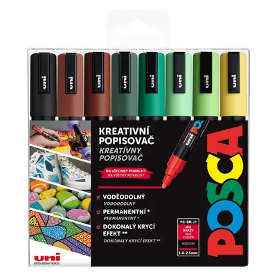 Akrylový popisovač Uni Posca PC-5M EARTH 1,8 - 2,5 mm, sada zemitých tónů (8 ks)