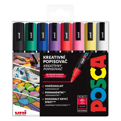 Akrylový popisovač Uni Posca PC-5M 1,8 - 2,5 mm, sada základních barev (8 ks)