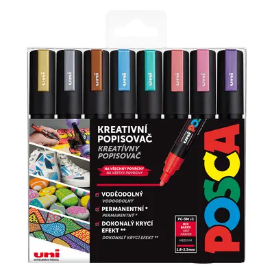 Akrylový popisovač Uni Posca PC-5M 1,8 - 2,5 mm, metalické barvy (8 ks)