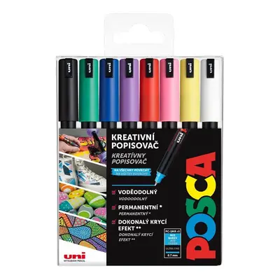 Uni Sada 8 ks akrylových popisovačů Posca 1MR 0,7mm + blok Frisk A5 ZDARMA