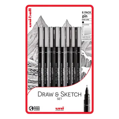 UNI pin Draw & Sketch Set - sada 8 ks linerů Super Ink