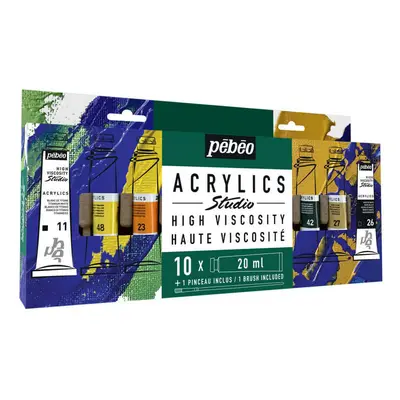 Pébéo Akrylové barvy Studio Acrylic sada 10 x 20 ml + štětec, nový obal