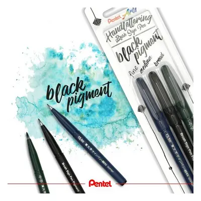 Pentel XSES15P-3 Brush Sign Pen, kaligrafické popisovače 3 ks, černé