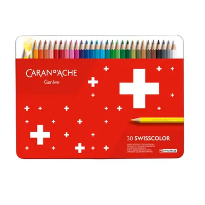 Caran D'ache Swisscolor permanentní pastelky 30 barev, plechová krabička