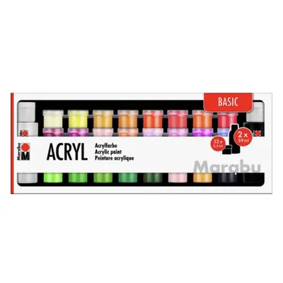 Akrylové barvy Marabu Acrylic Paints 32 x 3,5 ml + 2 x 59 ml