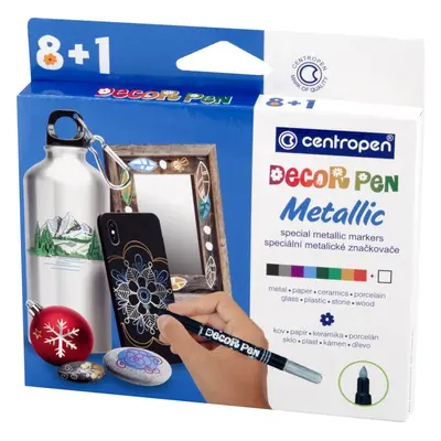 Centropen DECOR PEN Metallic sada popisovačů 8+1 na kameny, sklo, keramiku, kov