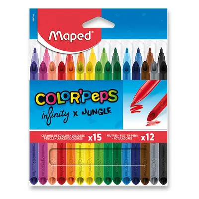 Maped Color’Peps Infinity, sada 15 ks bezdřevých pastelek + 12 fixů Jungle