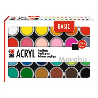 Akrylové barvy v kelímku Marabu Acrylic Paints set BASIC 24 x 18 ml