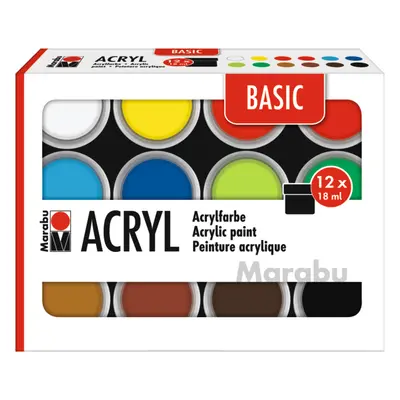 Akrylové barvy v kelímku Marabu Acrylic Paints set BASIC 12 x 18 ml