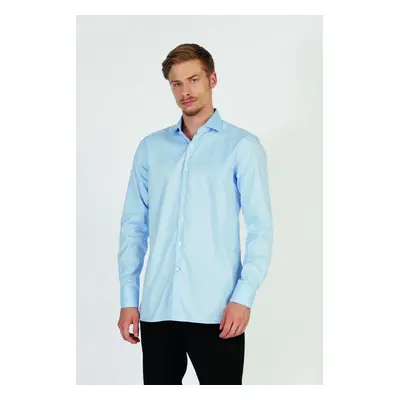 Košile la martina man shirt long sleeves wrinkle cornflower blue