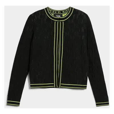 Svetr karl lagerfeld boucle cardigan black/lime