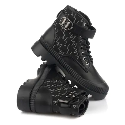 Kotníková obuv karl lagerfeld trekka ii mono kc strap boot black lthr & textile mono2