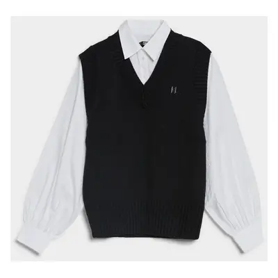 Svetr karl lagerfeld knit vest w/ poplin shirt black / white