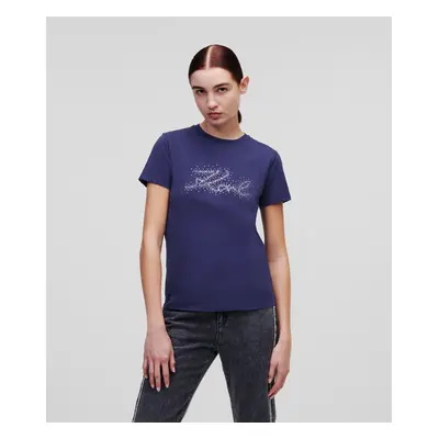 Tričko karl lagerfeld rhinestone karl logo t-shirt blue ribbon