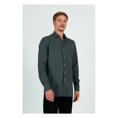 Košile la martina man l/s shirt flannel dark heather grey