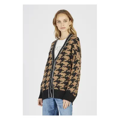 Svetr la martina woman tricot cardigan wool/moh tawnybrown/black