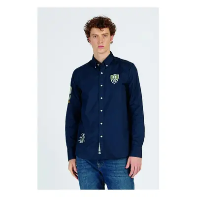 Košile la martina man shirt l/s cotton twill navy