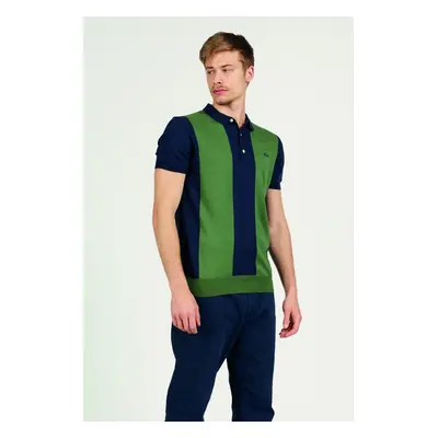 Svetr la martina man tricot polo s/s cotton navy/posy green