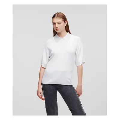 Svetr karl lagerfeld rhinestone polo knit top white