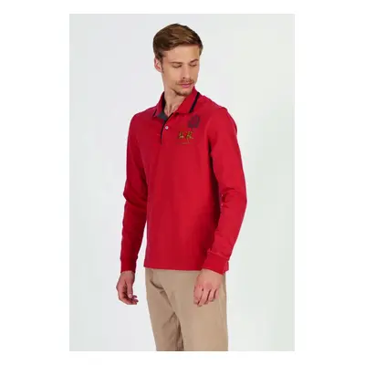 Polokošile la martina man polo l/s piquet stretch pompeian red