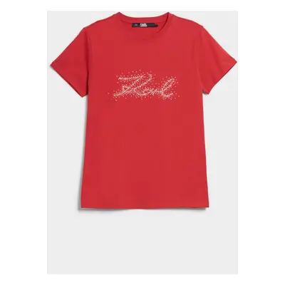 Tričko karl lagerfeld rhinestone karl logo t-shirt haute red