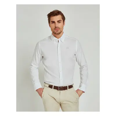 Košile la martina man shirt l/s poplin stretch optic white