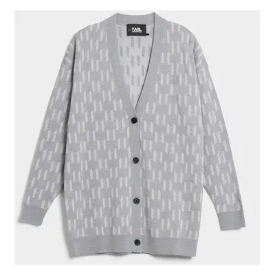 Svetr karl lagerfeld long monogram cardigan dark grey/light grey