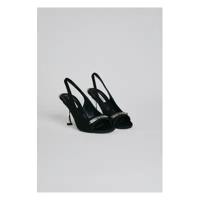 Sandále karl lagerfeld peep toe sling black satin textile