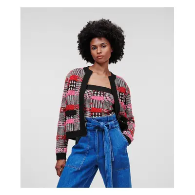 Svetr karl lagerfeld boucle knit cardigan boucle pink check