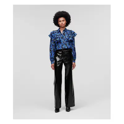 Kalhoty karl lagerfeld faux patent leather pants black