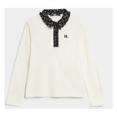 Tričko karl lagerfeld long sleeve boucle polo off white