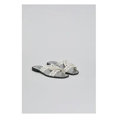 Pantofle karl lagerfeld interlok loop slide white lthr