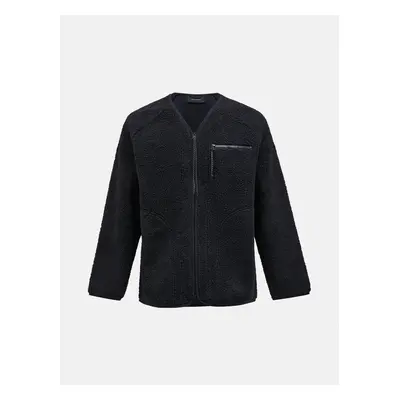 Mikina peak performance m heavy pile relaxed cardigan black/grey melange