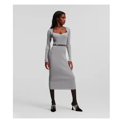 Šaty karl lagerfeld lslv lurex logo knit dress silver lurex