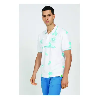 Polokošile la martina man polo s/s printed piquet opticwhite/blueatoll