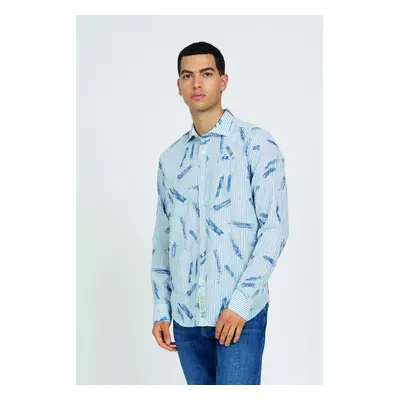 Košile la martina man shirt l/s all over print c optic white/navy