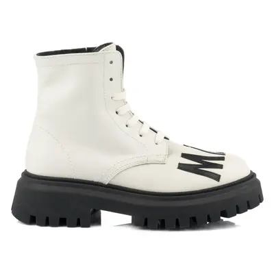 Kotníková obuv marni track sole logo leather lace up ankle boots white