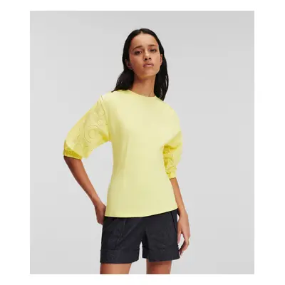 Tričko karl lagerfeld puffy woven sleeve top iris yellow