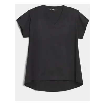 Tričko karl lagerfeld feminine v-neck t-shirt black