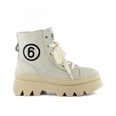 Kotníková obuv mm6 track sole logo print ankle boots lace up off white