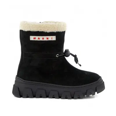 Kotníková obuv marni suede boots logo label and faux shearling lining black