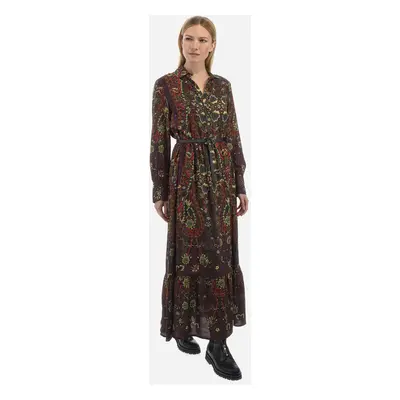 Šaty la martina woman dress l/s printed viscos burgundy/harvestg/fi