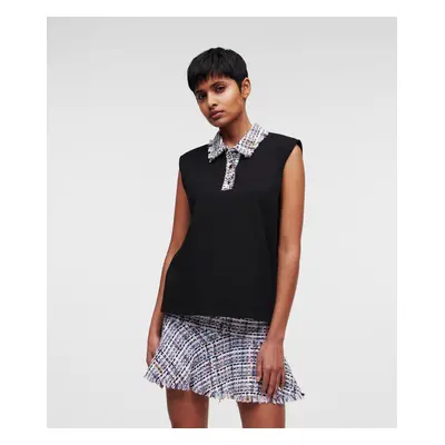 Tričko karl lagerfeld boucle polo tank top black