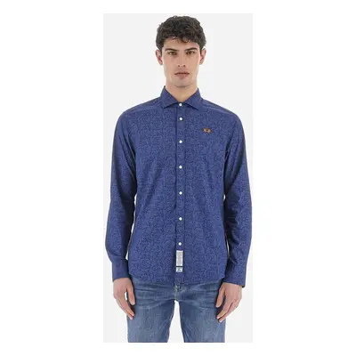 Košile la martina man shirt l/s printed poplin navy/bijou blue