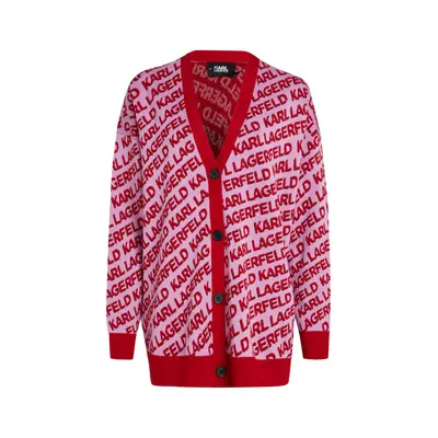 Svetr karl lagerfeld allover logo jacquard cardigan fuchsia/red