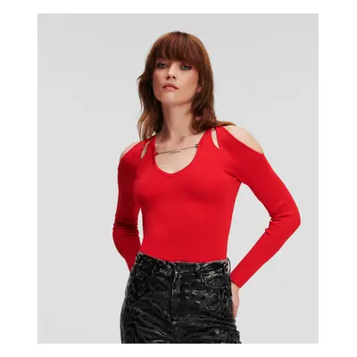 Svetr karl lagerfeld cut out knit sweater chili pepper