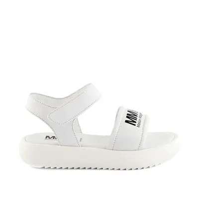 Sandále mm6 leather sandals chunky sole maxi logo print white